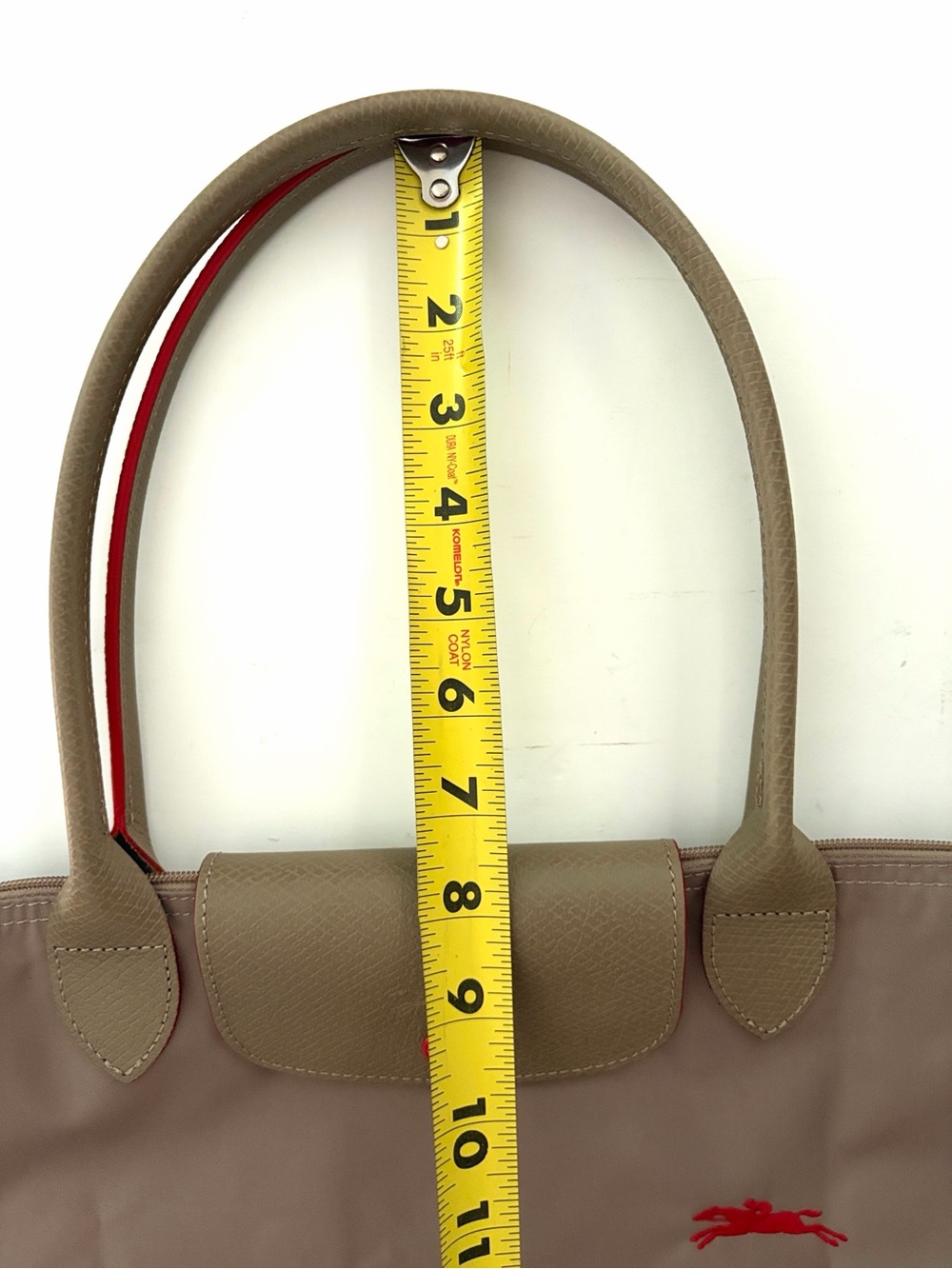 Longchamp Taupe Nylon Le Pliage Tote with Red Trim - Picture 14 of 17